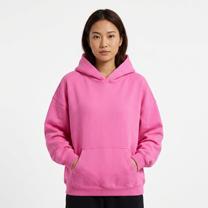 <b>Pink</b> Oversized Hooded <b>Sweatshirt</b> Unisex Solid Color Cotton Fleece Casual Pullover Autumn Streetwear Style - Product Image 4