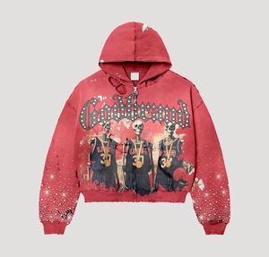 Sudadera con capucha personalizada OEM estilo vintage con gráficos, para hombre, estilo Y2K, con pedrería, con cremallera completa, de forro polar grueso. - Product Image 2