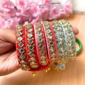 Novedad 2025, Brazaletes Kundan de Seda India Hechos a Mano, con Hilos Kundan y Patrón Floral, Brazaletes de Hilo de Seda Kundan para Mujer - Product Image 3