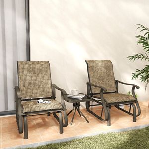 Conjunto de 3 Sillones Glider para Exteriores en Marrón Claro, Juego de Bistro para Jardín con Estructura de Acero y Mesa con Tapa de Vidrio Templado para Patio - Product Image 2