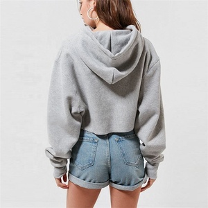 Jersey de lana de algodón de gran tamaño para mujer, sudadera recortada de invierno con hombros caídos, sudadera corta con capucha de talla grande - Product Image 4