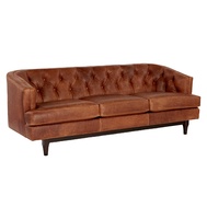 Canapé Chesterfield de style européen moderne en cuir véritable avec revêtement extensible, structure en bois massif, convertible trois places pour salon