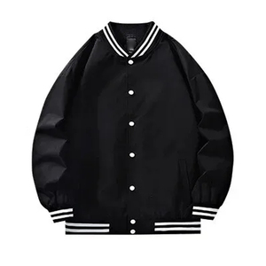 High Street Style Plain Dyed Front Logo Casual <b>Men</b> Solid Color Letterman <b>Jacket</b> - Product Image 1