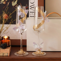 Flûtes à vin en cristal soufflé à la main à double paroi, motif papillon doré, pour mariage, verres à toast élégants, cadeau nuptial de luxe