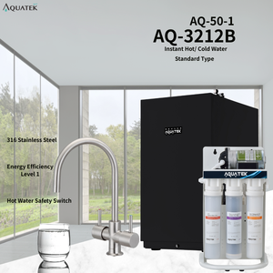 Dispensador de Agua Bajo Fregadero para Hotel Aquatek AQ-3212B |   Tanque de Agua Caliente Grande de 3.6L |   Sistema de Ósmosis Inversa de 5 Etapas |   Calefacción Eficiente de 750W | 110V-240V - Product Image 1