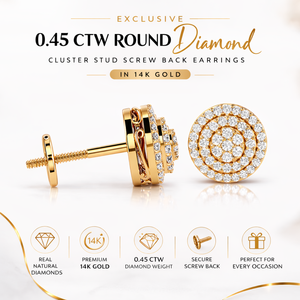Boucles d'oreilles exclusives à clous en diamant rond de 0,45 CTW, en or 14 carats, avec fermoir à vis |   Diamant naturel véritable, bijoux fins de luxe pour femmes - Product Image 5