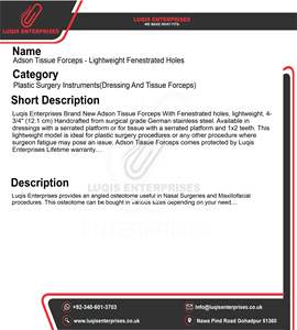 คีมตัดแผลแบบเบโยเน็ต ยี่ห้อ Adson ปลายทังสเตนคาร์ไบด์ คีมผ่าตัดแบบใช้นิ้วโป้ง ทำจากสแตนเลส อุปกรณ์การแพทย์ - Product Image 5