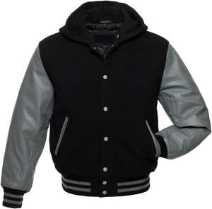 Chaqueta Varsity Negra y Gris para Hombre, con Capucha, Estilo Letterman, Abrigo de Invierno - Product Image 3