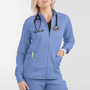 Chaqueta de uniforme médico con cuello alto y cremallera para enfermeras, uniforme de quirófano de color sólido, conjuntos de uniformes para enfermeras - Product Image 1