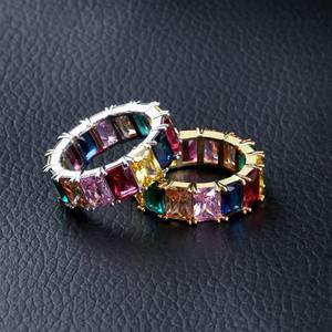 Anillos de Boda Unisex de Moda con Circonita Cúbica de Corte Princesa Baguette, Baño de Oro y Plata, Engaste Pavé Multicolor - Product Image 1