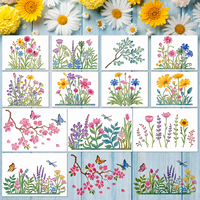 Pochoirs de fleurs sauvages pour la peinture, modèles floraux et botaniques réutilisables en plastique pour murs, bois, meubles, tissus, décoration intérieure DIY