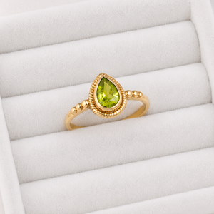 Anillo de Peridoto en Latón Natural, Banda con Cuentas, Estilo Moderno y Minimalista, Unisex, Elegante, con Gema Verde, Joyería Destacada - Product Image 6