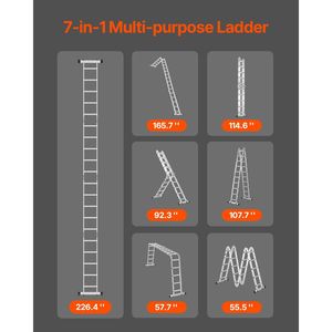 Scala Telescopica Multiuso Pieghevole da 2,35 m (7 1/2 piedi) con 5 Gradini, Resistente, Altezza di Portata 5,8 m (19 piedi) per Uso Domestico - Product Image 2