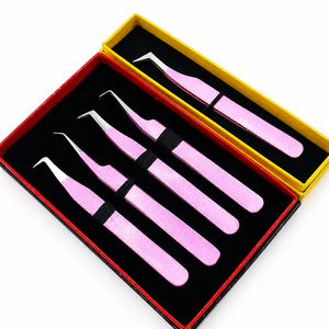 HARRAR GROUP COMPANIES AB-0094 Ensemble de pinces professionnelles en acier inoxydable pour extensions de cils, pointes courbées et droites de précision, lisses - Product Image 2