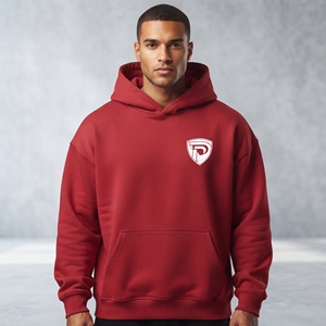 <b>Red</b> Hooded <b>Sweatshirt</b> <b>Men</b> Regular Fit 100% Cotton Fleece Front Pocket Casual Autumn Wear Printed Logo - Product Image 3