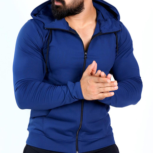 Chaqueta de Forro Polar con Capucha y Cremallera para Hombre, Color Azul Sólido, Transpirable, de Spandex y Poliéster, para Otoño, Corte Ajustado, Largo Regular - Product Image 4