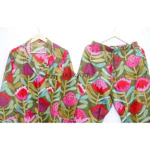 Conjunto de Pijama de 2 Piezas para Mujer con Estampado Floral, Manga Larga, Botones, Ropa de Dormir 100% Algodón Orgánico con Bolsa de Algodón - Product Image 6