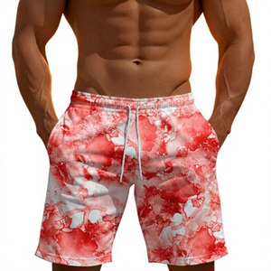 Men's Blue Abstract Print Board Shorts <b>Mid</b> Waist Drawstring Quick Dry Casual Swim Trunks - Product Image 3