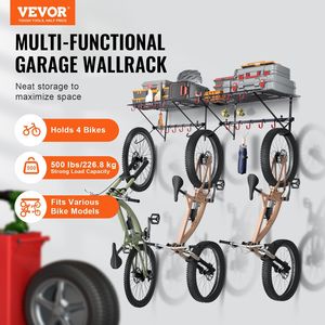 Portabici per bici da parete con 2 ripiani porta bici da Garage per 4 biciclette prodotto di stoccaggio a parete - Product Image 2