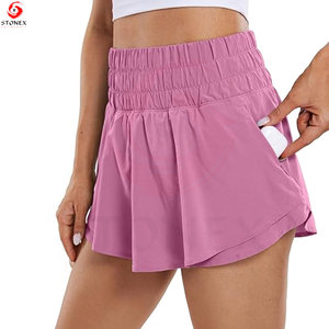 <b>Women's</b> Lightweight Running <b>Shorts</b> Mid Waist <b>Compression</b> Liner Breathable Quick Dry Memory Fabric Side Phone Pocket Workout - Product Image 5