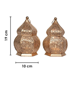 Lanterne suspendue en laiton faite à la main, porte-bougie décoratif découpé avec chaîne de suspension pour la décoration de la maison, de mariages et du Ramadan - Product Image 2