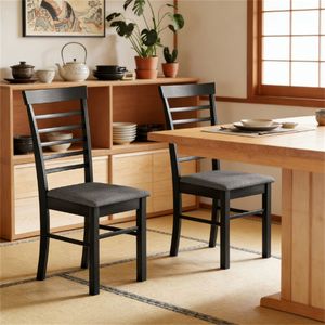 Set di due sedie da pranzo in legno, sedie da cucina nere e grigie - Product Image 1