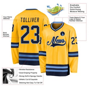 Custom Gold <b>Navy</b> Light Blue Hockey Jersey Sublimation Breathable Team Uniform Stitched Training Sportswear Men Youth New <b>Top</b> - Product Image 2