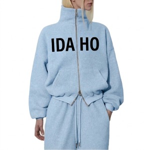 Ensemble de survêtement décontracté en molleton de coton pour femme, 2 pièces, avec sweat à capuche à double fermeture éclair et pantalon de jogging, respirant et écologique - Product Image 4