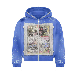 Sudadera con capucha extragrande de invierno personalizada para hombre, con cremallera, lavado ácido, estilo urbano, con apliques, bordados y pedrería. - Product Image 2