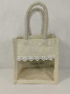 Sac cadeau personnalisé en jute avec fenêtre transparente en PVC et poignée, idéal pour les promotions de fêtes et d'entreprise - Product Image 2