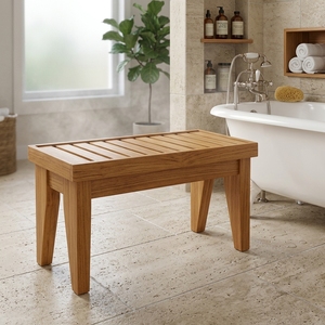 Tabouret de douche moderne en teck, banc de spa étanche pour salle de bain, siège à lattes, repose-pieds d'extérieur pour patio, entièrement assemblé, mobilier en gros - Product Image 5