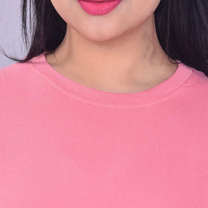 เสื้อสเวตเชิ้ตแขนยาวคอกลมสำหรับผู้หญิง สีพื้น สีชมพู ใส่ได้ในฤดูใบไม้ร่วง ผ้าฝ้าย 100% ทรงปกติ ระบายอากาศได้ดี - Product Image 5