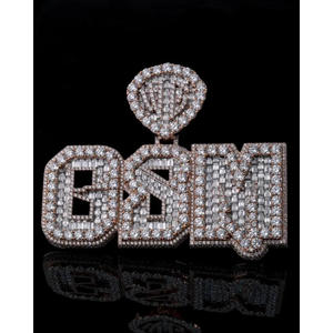 Luxury " OSM " <b>Letter</b> Necklace Moissanite Diamond Pendant Hip Hop Jewelry Custom Baguette Chain Gift - Product Image 1