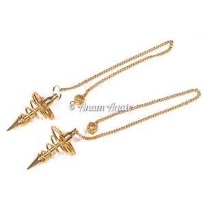 Potenciador de energía positiva Latón Bajrang Péndulos de metal dorado Piedra preciosa de ágata tallada Péndulo de metal de latón curativo hecho a mano - Product Image 2