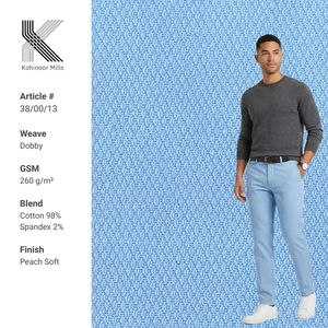 Tela Tejida Elástica de Sarga al por Mayor, 325g/m, 98% Algodón, 2% Elastano, Acabado Suave Tipo Melocotón, Transpirable, para Pantalones Chinos Casuales de Hombre - Product Image 1