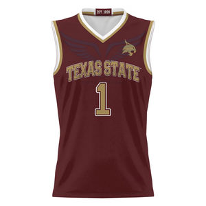 Camiseta de Baloncesto Sublimada Personalizada, Sin Mangas, Transpirable, de Poliéster, para Equipos Universitarios, Texas State Bobcats, Alta Calidad - Product Image 1