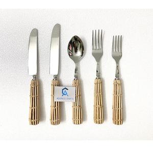 Ensemble de couverts en acier inoxydable de nouvelle conception, fourchette, couteau, cuillère de table avec manche en rotin, vaisselle minimaliste – Approvisionnement direct usine - Product Image 6