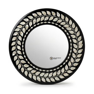 Espejo de Pared Cuadrado Art Deco Ecológico Hecho a Mano con Incrustaciones Intrincadas de Hiedra en Color Marfil sobre Marco Negro Intenso para Decoración de Bodas - Product Image 6