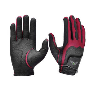 Guantes de golf negros y rojos de cuero PU antideslizantes con cierre de gancho y bucle para deportes unisex - Product Image 1