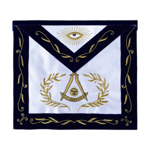 Exclusivo delantal de la Francmasonería Past Master Blue Lodge con corona de laurel bordada en oro de primera calidad y símbolo masónico, acabado artesanal de primera calidad - Product Image 1