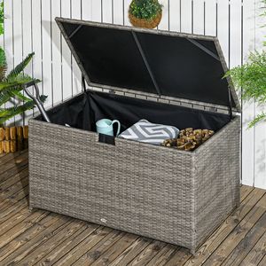 Espaciosa Caja de Almacenamiento de Mimbre para Exteriores de 113 Galones, Color Gris, Solución para la Organización de Objetos junto a la Piscina - Product Image 2