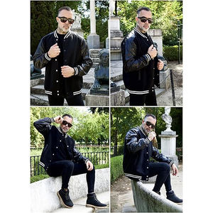 Veste universitaire délavée pour homme, mélange coton et polyester, finition vieillie, style baseball, look rétro délavé, streetwear - Product Image 6