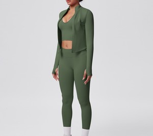 Conjunto Deportivo de Mujer Blanco de Manga Larga, Transpirable, Ligero, de Color Sólido, con Cuello Redondo y Cierre de Cremallera, Ajustado, para Primavera - Product Image 4