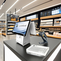 POS-терминал для супермаркетов ABS ABS6000 белый, 15-дюймовый емкостный сенсорный экран, кассовый аппарат с принтером 58 мм, Windows, Bluetooth 5.2, Wi-Fi 6