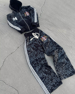 Ensemble de survêtement thermique ample et surdimensionné pour homme, style vintage personnalisé, avec sweat à capuche à double taille et pantalon de survêtement évasé à effet empilé, vente en gros - Product Image 1