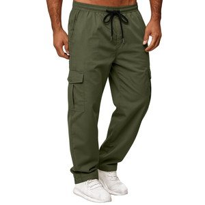 Fashion <b>Men's</b> Pants Casual Solid Colour Elastic Waist Long Pants Straight Leg Polyester Fabric Outdoor Trousers - Product Image 3