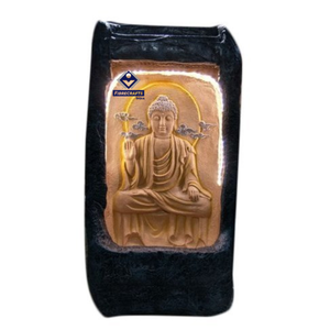 Sculpture murale Bouddha 2026 rectangulaire en fibre de verre éclairée, ornement de jardin extérieur, finition naturelle traditionnelle - Product Image 1