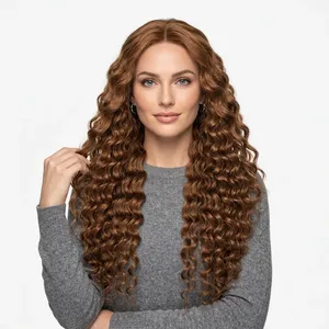 Deep Curly Brown Human Hair Weave Bundle Long Remy Natural Wave Style Silk Base Double Drawn - Product Image 2