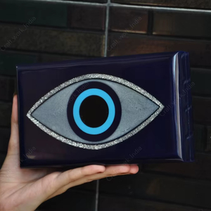 Luxury Handmade Resin Clutch Bag With Evil <b>Eye</b> Motif Glitter Inlay Beaded Handle Designer Evening Party Statement Handbag - Product Image 1