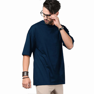 Camiseta de Cuello Redondo Extra Grande para Hombre, Color Azul Marino Sólido, Algodón Jersey, Estilo Casual, Diseño Liso, Corte Regular - Product Image 3